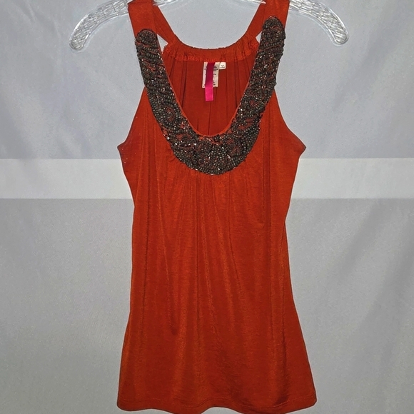 Beaded, Sleeveless, Blouse, Halter Style, Tank top, Orange, Silver, XS, - Picture 1 of 7